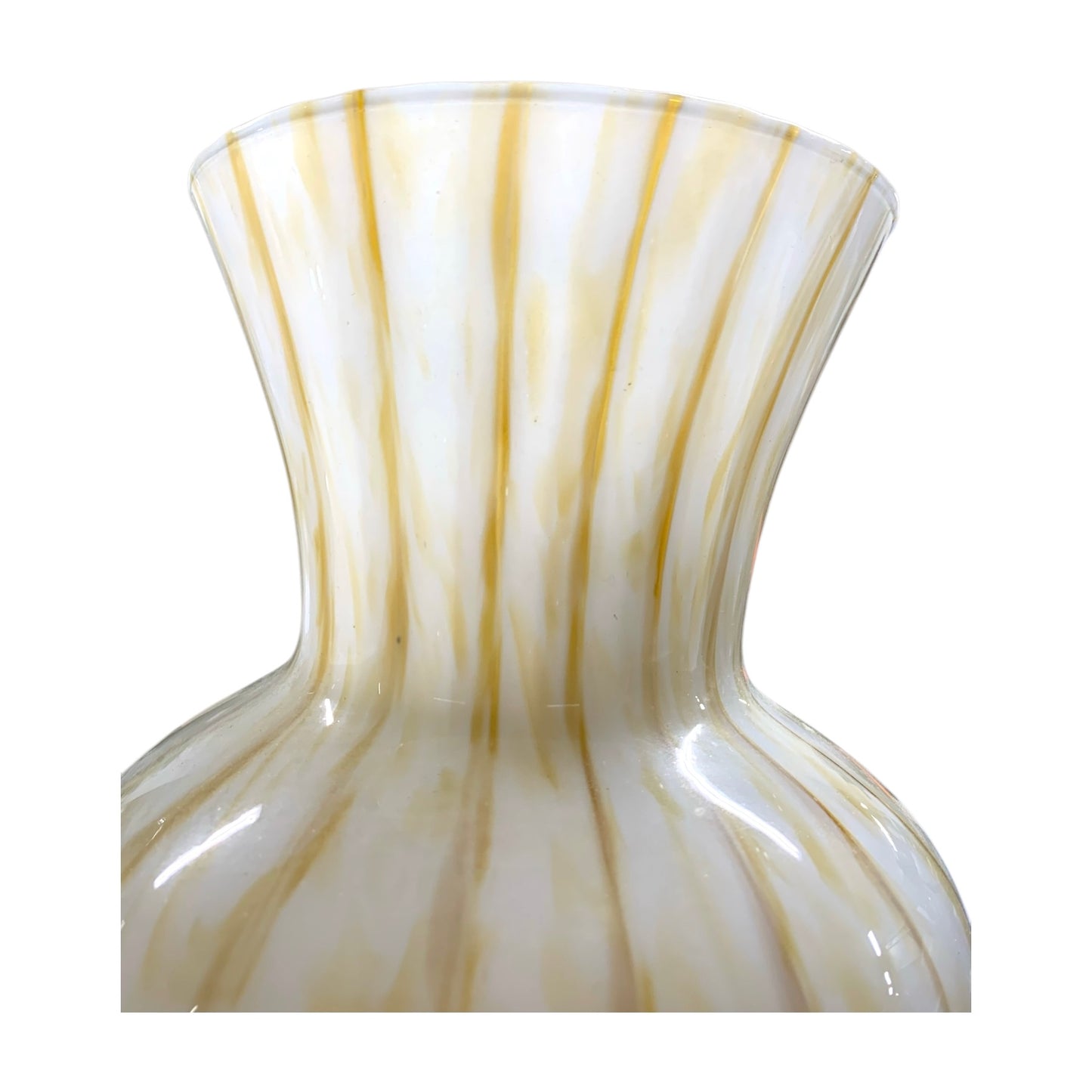 Vaso in vetro soffiato bianco con  righe oro