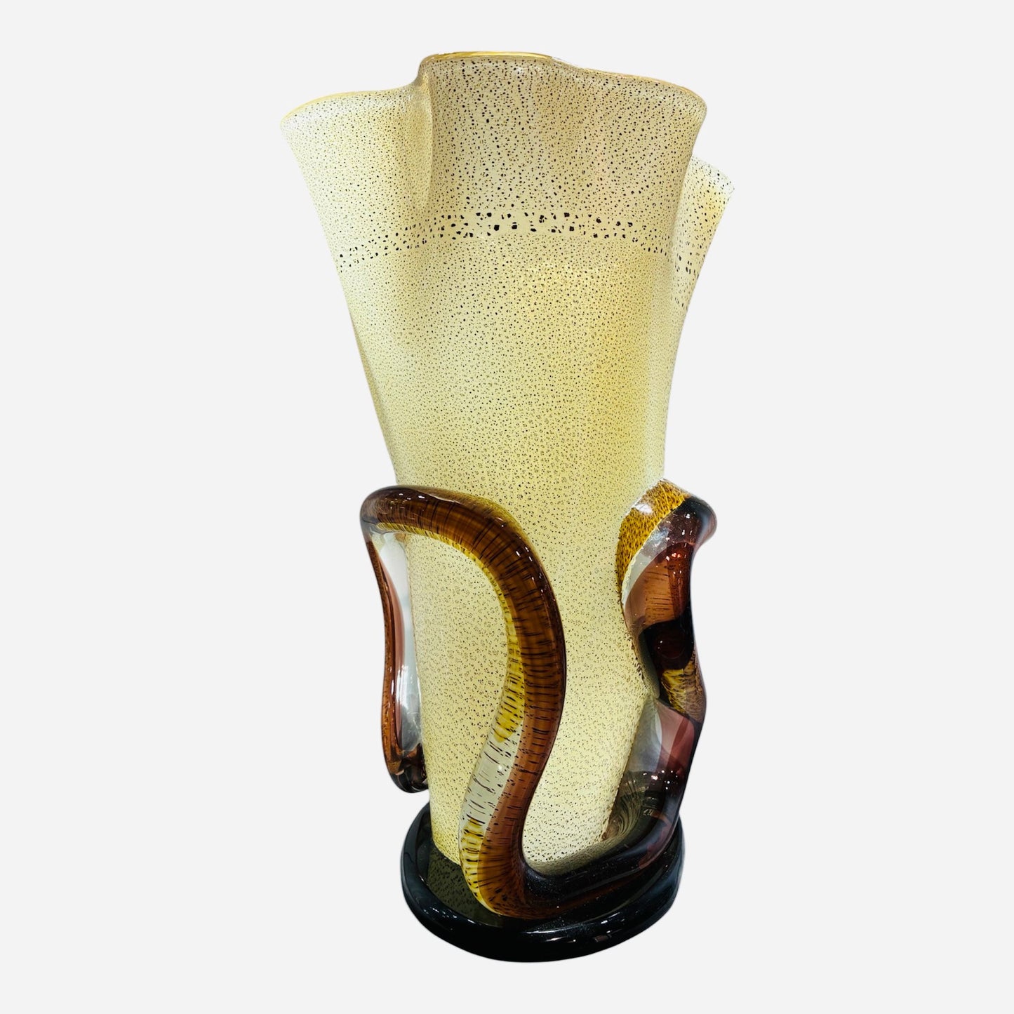 Vaso giallo paglierino con decoro ambra attribuito a Seguso