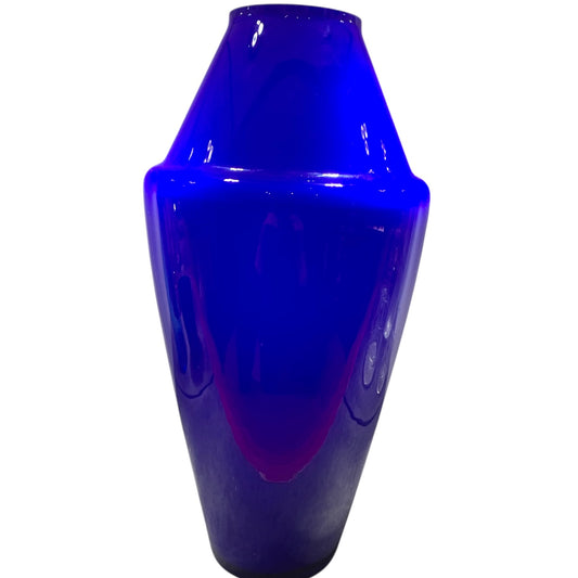 White and blue jacketed glass vase