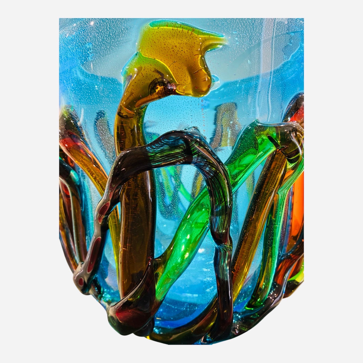 Vaso in vetro di Murano color acquamarina con decori