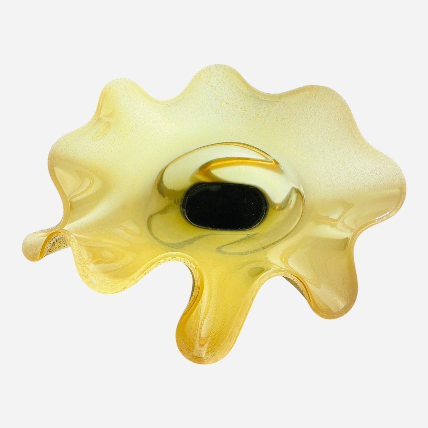 Vaso giallo paglierino con decoro ambra attribuito a Seguso