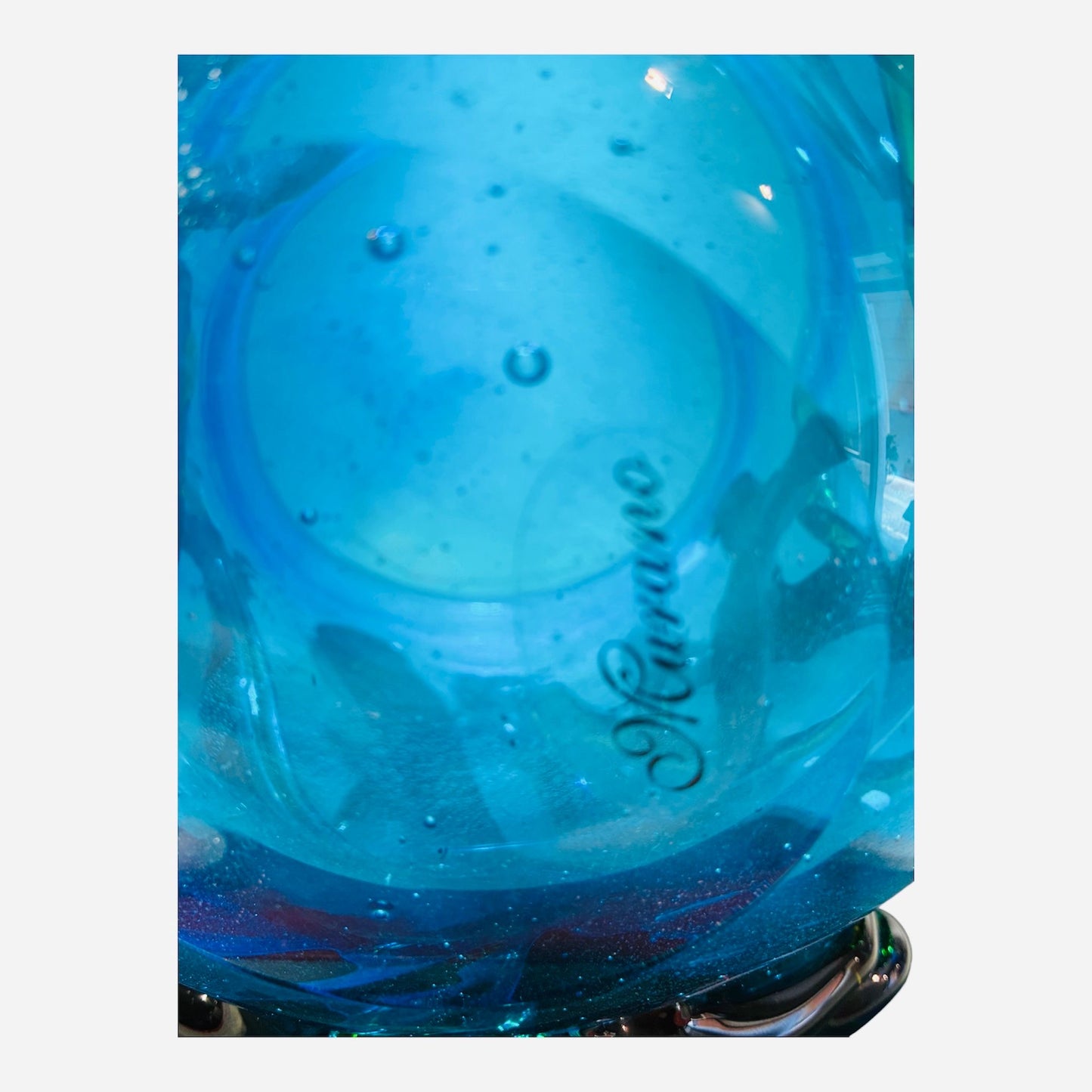 Vaso in vetro di Murano color acquamarina con decori